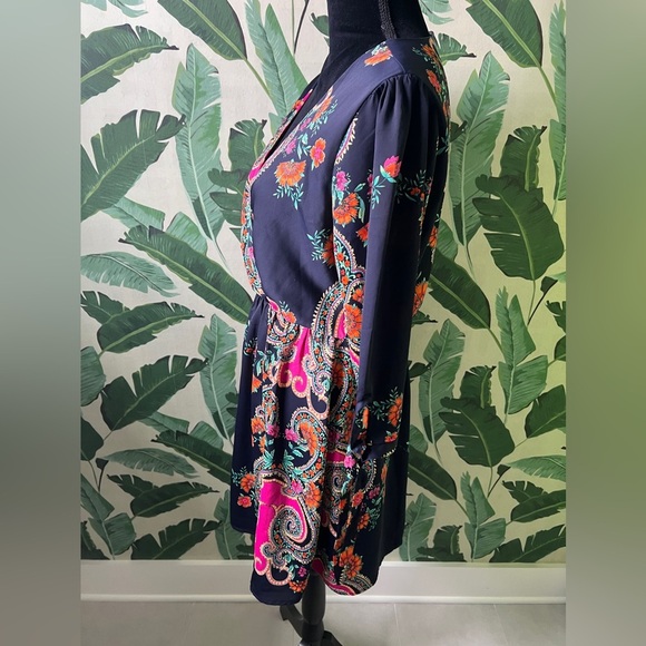Everly Womens Navy Blue Long Sleeve Floral Paisley Dress Large - Picture 6 of 9
